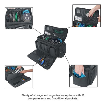 Rockville UT-BAG10 DJ Utility/Cable Bag, 10 Compartments, Padded Straps, Water-Resistant, Lockable Zippers, Perfect for DJs, Events, Gear & Cables