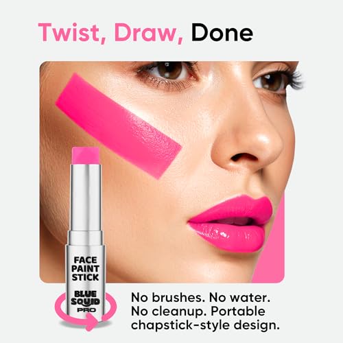 Blue Squid PRO Pink Face Paint Stick - Waterproof Body Paint For Adults & Kids Eye Black Baseball, Eyeblack Softball - Vegan Hypoallergenic Twist-Up Non-Toxic Makeup Stick - Cosplay, Sports & SFX - color: Pink