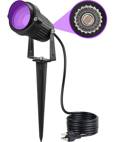 SUNVIE 1 Pack Halloween Spotlights Outdoor Black Light with Photocell Sensor 10W Blacklight Spotlight Waterproof LED Black Light Halloween Spot Lights 120V Purple Spotlight for Glow Party Fluorescent - size: Photocell Sensor-10W-1 Pack