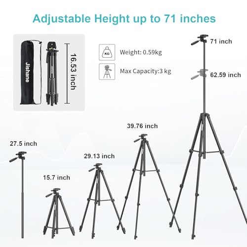 71 Inch Lightweight Tripod for Camera & Phone with Wireless Remote | Comes with phone holder and carry bag,travel-friendly,2-in-1 selfie stick and tripod design,Aluminum portable alloy body