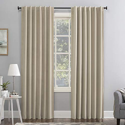 Sun Zero Hampshire Velvet Noise Reducing Thermal Extreme 100% Total Blackout Back Tab/Rod Pocket Curtain Panel, Ecru Off-White, 50"W x 84"L (1 Panel) - color: Ecru Off-white, size: 50"W x 84"L (Pack of 1)