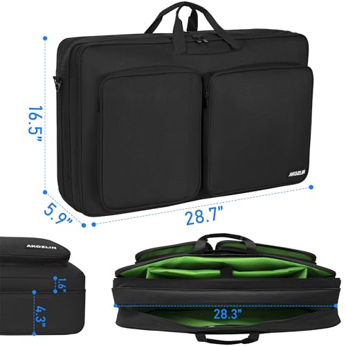 AKOZLIN Multi-layer Controller Gig Bag Padded Mixer Carry Case Fits for Pioneer RX/NI Traktor Kontrol S8/DDJ SX SX2 SX3/DDJ 800/DDJ FLX6/DDJ 1000 1000SRT/Denon MC7000 - size: 28.4"X16.5"X 5.9" for DDJ SX/1000