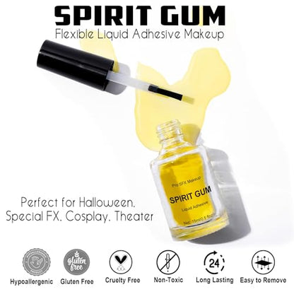 CCbeauty 15ml Spirit Gum Adhesive And 50ml Remover SFX Makeup Kit, Professional Bald Cap Glue For Costume, Special Effects Body Skin Wig Prosthetics Glue For Halloween Cosplay Stage Theatre Makeup