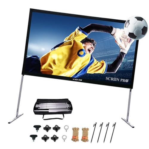 144" Portable Fast-Folding Projector Screen, 16:9 4K, w/Stand | 156° Wide View, 23"-35" Scaled Adjustable Legs, Tool-Free Fast Fold, Carry Bag & Pegs – Indoor/Outdoor Home Theater, Events