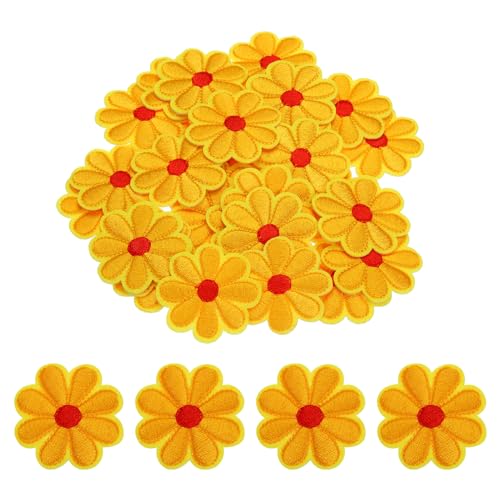 MECCANIXITY Flower Iron-on Patches Embroidered Sew Flower Patch Appliques Repair Patches for Clothing Repair Backpack Shoes Decoration 90x90mm/3.54x3.54 Pack of 30(Light Yellow) - color: Light Yellow
