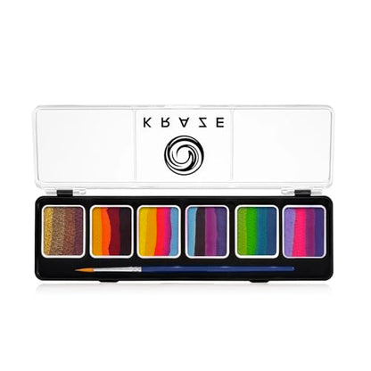 Kraze FX Enchanted Oasis Split Cake Palette - 6x6 gm by Tamina Muhammed Professional 1-Stroke Split Cake with 1 brush Hypoallergenic Non-Toxic Water Activated Face and Body Painting for Adults - size: Enchanted Oasis