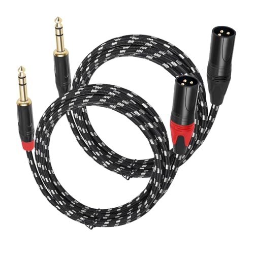 XLR Male to 1/4 (6.35mm) TRS Mono Jack Microphone Cable, 10 FT, 2 Pack, Black and White Grid Protective Layer, Balanced 3 Pin XLR to Quarter inch TRS Plug Mic Cord - size: 10 FT 2 Pack, style: B/W 6.35 to XLR male