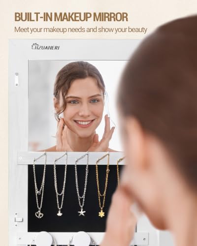 Hzuaneri 8 LEDs Jewelry Cabinet Armoire, 66.9-inch Jewelry Organizer - color: White and Black