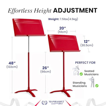 Manhasset Music Stand for Sheet Music - 48 Symphony Model Glossy Red - 4801RED - Long Lasting, Durable Stand - Adjustable Height - 20" by 12 - color: Red, Glossy, size: Pack of 1