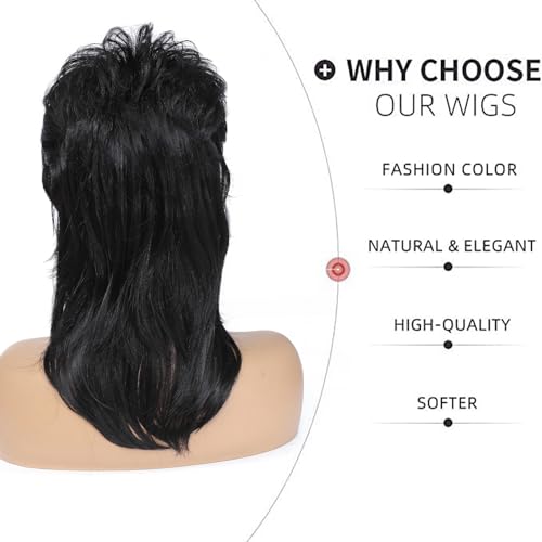 Airhostess Mullet Wig for Women 80s Costumes Fancy Party Accessory Cosplay Mullet Wigs (Black) - color: 2057-Black