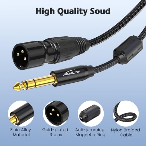 XLR Male to 1/4, TRS to 6.35mm 2Packs Gold-Plated Connectors Nylon Braided, Quarter Inch to XLR Male Cable for Speakers, Mixers, Amplifiers - 10ft - size: 10ft - 2P