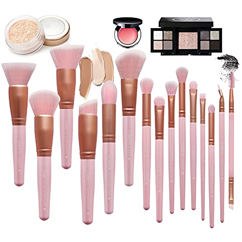 ZOREYA Makeup Brush Set - 15 Pcs Premium Synthetic Foundation Concealers Eye Shadows Make Up Brush,Eyeliner Brushes(Pink) - color: Pink