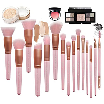ZOREYA Makeup Brush Set - 15 Pcs Premium Synthetic Foundation Concealers Eye Shadows Make Up Brush,Eyeliner Brushes(Pink) - color: Pink