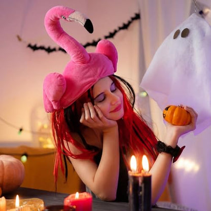 Halfchet Pink Flamingo Hat Plush Costume for Hawaiian Party,Base Flamingo | 3D Tropical Bird Headwear with Soft Texture, Ideal for Luau Theme Parties, Beach Events, Photo Props, Costume Accessory - style: Elegant