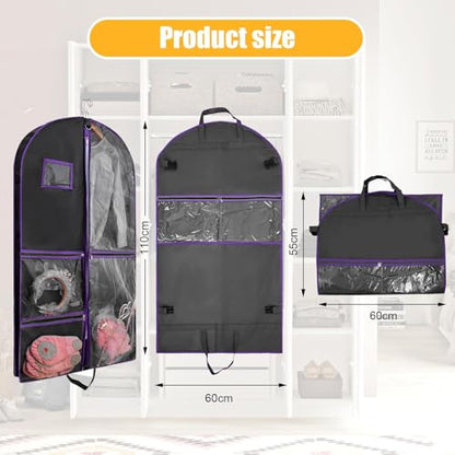 Garment Bags for Travel,Fabric Garment Bag with Pockets,Non-Woven Clothes Dance Costumes Covers And Mens Suit Pocket,40x24x3 Inch Dress Carry Storage,Large Garments Coat Protector (Black,Purple) - color: Black/Purple