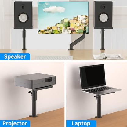 suptek Clamp-on Speaker Stand Desk Mount Set, Height Adjustment, Swivel, 9.6 x 8.8 inch Trays, Universal Audio Holders for Bookshelf Speakers, Elevated Sound, 2 Pack, Black, SDM001G - size: Fixed Speaker Stands
