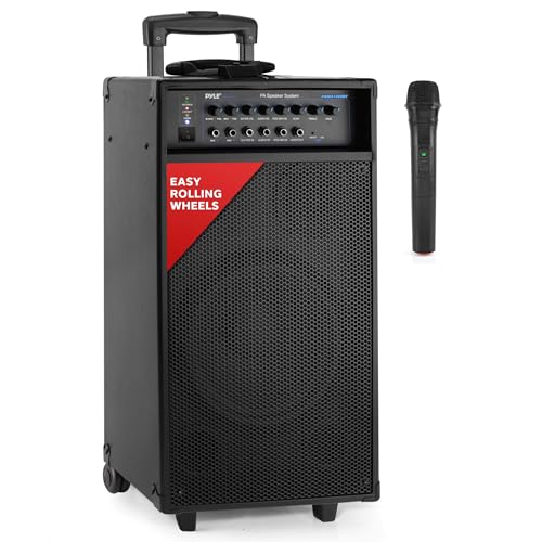 Pyle Outdoor Portable Wireless Bluetooth PA Loud speaker Stereo Sound System with 10 inch Subwoofer, Mid-Range Tweeter, Rechargeable Battery, FM Radio, USB / SD Reader, Microphone, Remote - PWMA1050BT