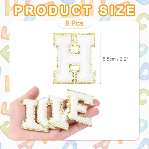 MECCANIXITY Chenille Letter Patches 2.2" Self Adhesive Alphabet H Stick on Embroidered Patch Sew on Letter Stickers Applique for Repairing Clothing Jeans Shoes Hats DIY(White, Pack of 8) - style: Letter H