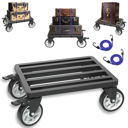 Heavy-Duty Stainless Steel Furniture Dolly, 24'' x 18'' Furniture Mover with 1200LB Capacity, 5'' Swivel Casters & Tie-Down Straps for Secure Transport - size: 24"L x 18"W Dolly