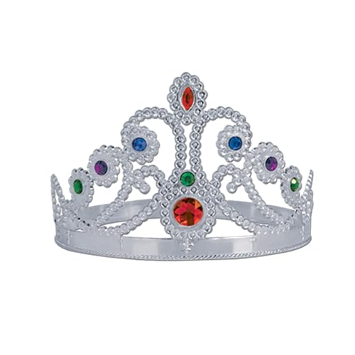 Beistle Jeweled King and Queen Crown Set – Gold and Silver Adjustable Plastic Crowns and Tiaras with Gem Accents, Royal Costume Accessories for Pageants, Plays, Proms, Parties and Themed Celebrations
