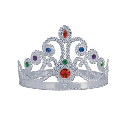 Beistle Jeweled King and Queen Crown Set – Gold and Silver Adjustable Plastic Crowns and Tiaras with Gem Accents, Royal Costume Accessories for Pageants, Plays, Proms, Parties and Themed Celebrations