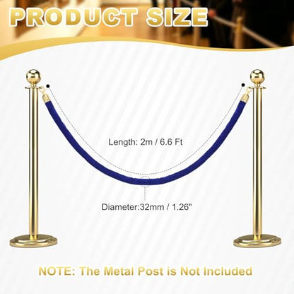 PATIKIL Velvet Stanchion Ropes, (6.6Ft x1.26 Inch, Blue) (1Pcs), Velvet Ropes Crowd Control Queue Barrier with Gold Buckle, Suit for - Carpet Events/Hotels/Movie Theaters/Grand Openings - color: Blue Rope, Gold Buckle
