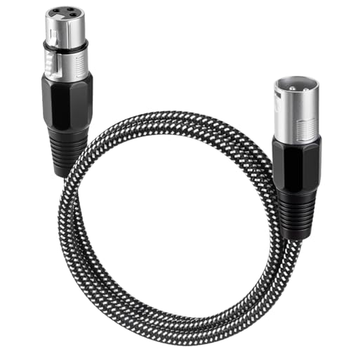 XLR Cable 3 FT, Microphone Cable 3 Pin Nylong Braided Balanced XLR Male to Female Heavy Duty Mic Patch Cords (Pure Copper Conductors) - size: 3FT