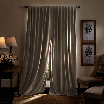 Martha Stewart Lucca Velvet Blackout Back Tab Window Curtain Panel Pair, 84", Linen Beige - color: Linen, size: 50"W x 84"L (Pack of 2)