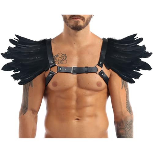 L'VOW Men Gothic Natural Real Feather Epaulet Shrug Shoulder Strap for Halloween Costume - Pack of 2 - color: C-belt Black