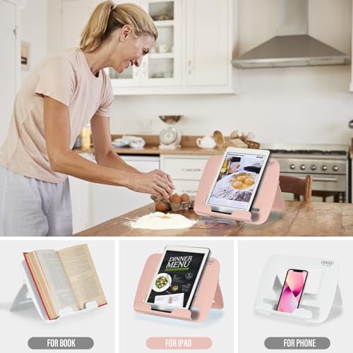 Book Stand, Music Stand, Book Holder, Portable Cookbook Stand, Book Stand for Reading, Recipe Book Holder, for Kids boy Girl, Back to School Supplies (11.82" * 8.26") - color: A2(pink+white)