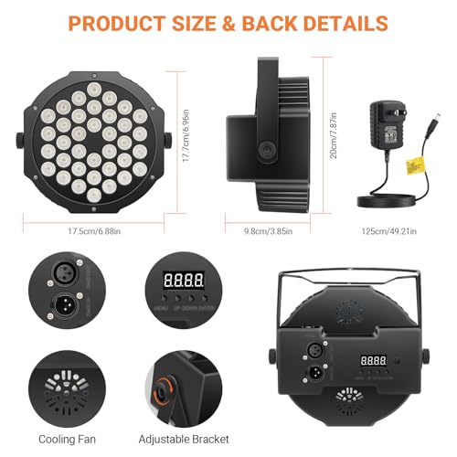 Battery Powered Stage Par Lights: 36W RGB Rechargeable Par Can 2Pack - 6 to 15Hours Working Time - Remote DMX Control Uplights for Event Chruch Wedding Mobile DJ Party Music Dance Band Club Live Show