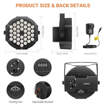 Battery Powered Stage Par Lights: 36W RGB Rechargeable Par Can 2Pack - 6 to 15Hours Working Time - Remote DMX Control Uplights for Event Chruch Wedding Mobile DJ Party Music Dance Band Club Live Show
