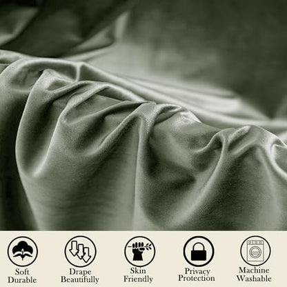 YOFUN Sage Green Velvet Blackout Curtains 2 Panels Set, 96 inches Long Grommet Top Thermal Insulated Velvet Drapes for Living Room/Hallway/Dining/Holiday Party, W52 x L96 in - color: Sage Green, size: 52"W x 96"L (Pack of 2)