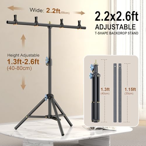 LINCO Lincostore Small Backdrop Stand 2.2x2.6ft T-Shape Portable Table Top Backdrop Stand with Carrying Bag, 4 Spring Clamps for Photography Mini Backdrop