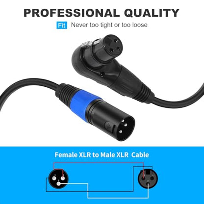 Right Angle XLR Cable 3.3FT, 2Pack, Black, Straight Male to 90 Degree Female Microphone Cable Cord, 3Pin XLR Adapter for Sound Devices Mixer Recorder - size: 3.3FT, style: R/A FM to ST Male