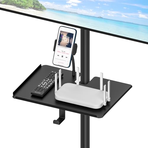 Universal Metal Clamp-on Shelf Pole Stand for TV Cart Stands, Speaker Stands, Microphone Stand Tray Shelf Up to 1.58" - 11.7" x 7.8" TV Stand Pole Tray for More Utility Storage Platform