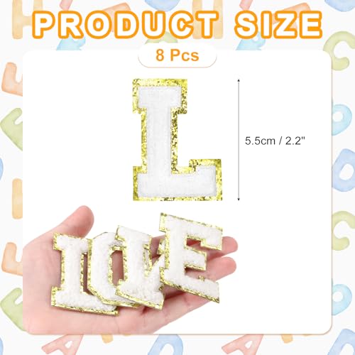MECCANIXITY Chenille Letter Patches 2.2" Self Adhesive Alphabet L Stick on Embroidered Patch Sew on Letter Stickers Applique for Repairing Clothing Jeans Shoes Hats DIY(White, Pack of 8) - style: Letter L