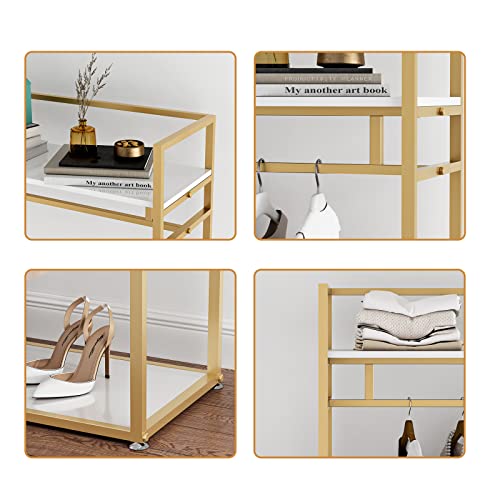 Heavy Duty Clothing Rack with Shelves for Hanging Clothing, Gold Metal Freestanding Garment Rack for Retail Display (47.24" L) - style: double-47