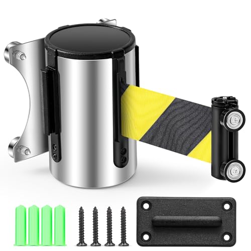 1 Pcs 16.4ft Magnetic Wall Mount Retractable Belt Barrier Wall Barrier Tape Crowd Control Safety Belt with Steel Case for Grocery Airports Banks School Retail Store Restaurant, Yellow Black