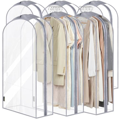 BALEINE 6PK Clear Garment Bags for Hanging Clothes, 40" Dress Suit Bag - color: Clear, size: 40" 10.5" Wide 6PK