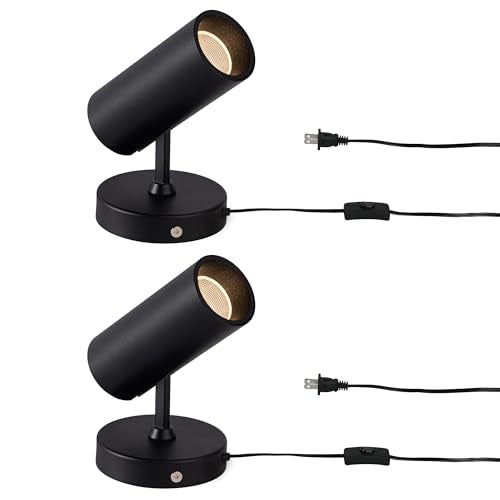 Aisilan LED Spotlight Uplighting Indoor, Plug in Wall Scones Accent Ceiling Spot Light Up Light Fixture for Plant Art Picture Gallery Paintings, CRI 97, 3000K, 12W, Black, 2 Packs - color: Black 2 Pcs