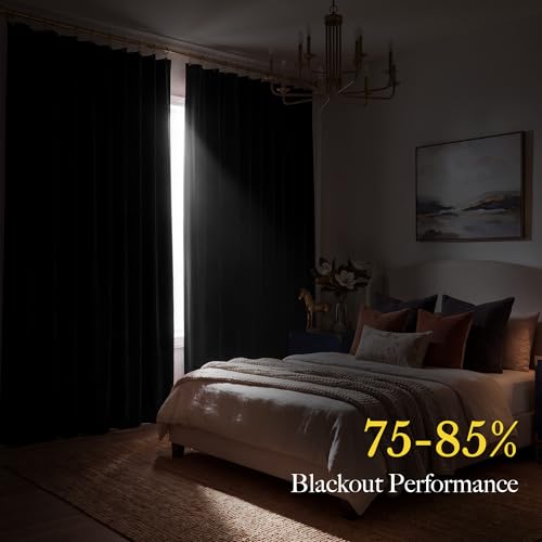 RYB HOME Black Velvet Blackout Curtains 90 inches Long for Living Room - color: Black, size: 52"W x 90"L (Pack of 2)