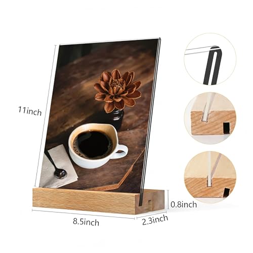 KOOLDE 3 Pack 8.5x11 Acrylic Sign Holder with Wood Base, L/T Shape Vertical & Slant Back Double Display Stand, Clear Table Menu Holders for Wedding, Restaurant, Office, Home & Hotel Decor - size: 8.5x11