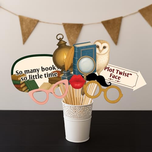 Book Club Photo Booth Props & Literary Party Decorations, Fun Supplies for Reading Groups - 20pcs