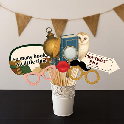 Book Club Photo Booth Props & Literary Party Decorations, Fun Supplies for Reading Groups - 20pcs