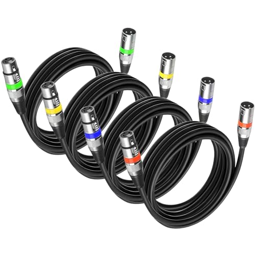 MAD OWL 3 Pin XLR Cables Male Female XLR Patch Cable, XLR Cable Microphone Wire Extension Connectors for Stage Lights DMX Signal Connection (4 Packs 10ft/ 3m) - size: 4 Pack 10 ft