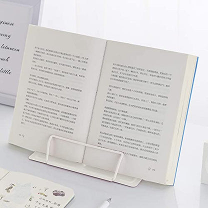 MSDADA Book Stand Metal Reading Rest Book Holder Adjustable Cookbook Holder | Documents Holder Portable Bookstands for Recipes Textbooks Tablet Music Books with Page Clips Gifts for Girls (Milky White) - color: Milky White