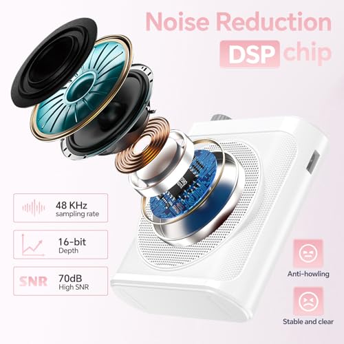 Voice Amplifier for Teachers, Portable Bluetooth Mini Personal Speaker with Wireless Lavalier Mic & Silicone Protective Cover, Ideal for Classroom, Conference and Tour Guide （Pink - color: pink