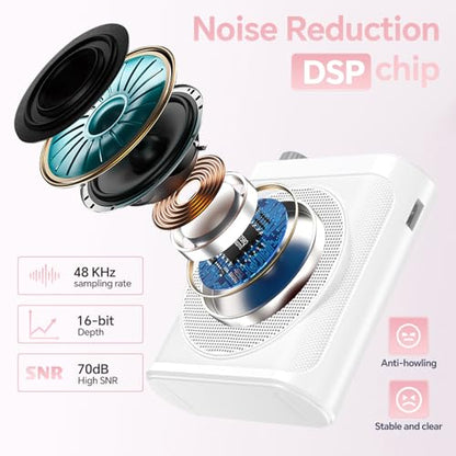 Voice Amplifier for Teachers, Portable Bluetooth Mini Personal Speaker with Wireless Lavalier Mic & Silicone Protective Cover, Ideal for Classroom, Conference and Tour Guide （Pink - color: pink