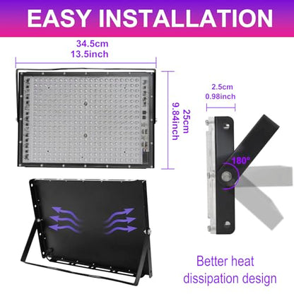 300W LED Black Lights for Glow Party, IP65 Waterproof UV Blacklight Floodlight 395nm Black Light Spotlight Purple Black Light Flood Light Fluorescent UV Light Lamp for Halloween Decor (4 Pack) - size: 300W